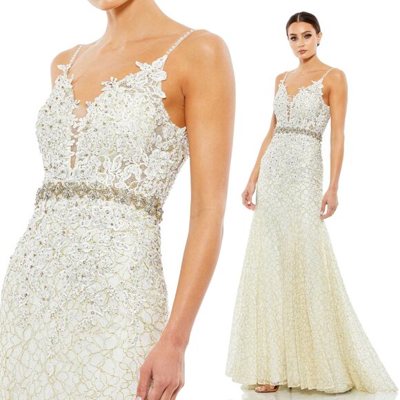 MAC DUGGLAPPLIQUE SLEEVELESS PLUNGE NECK TRUMPET GOWN #79341